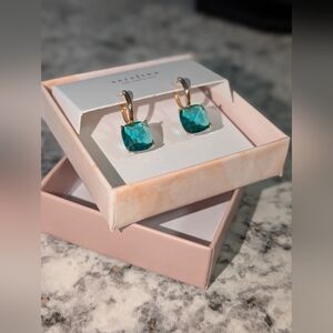 Serefina Golden Brass and Teal Stone Earrings